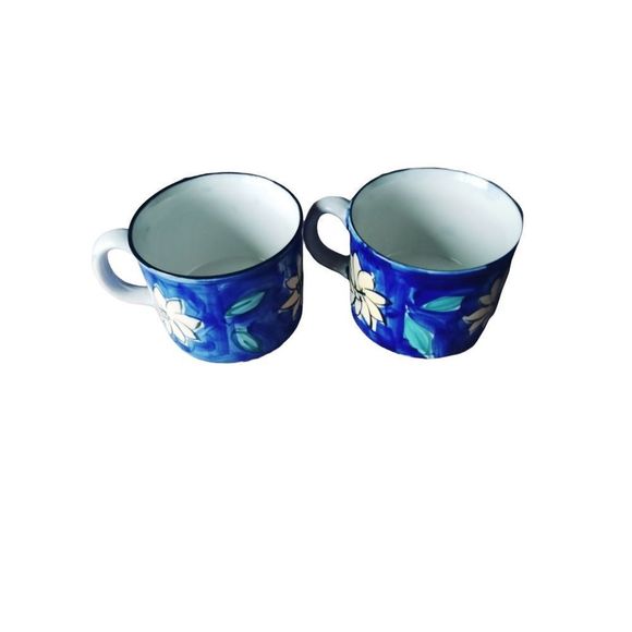 Hand Painted Emerald Collection Floral Design -2 of Soup Coffee Mugs Great Cond. - Picture 1 of 6